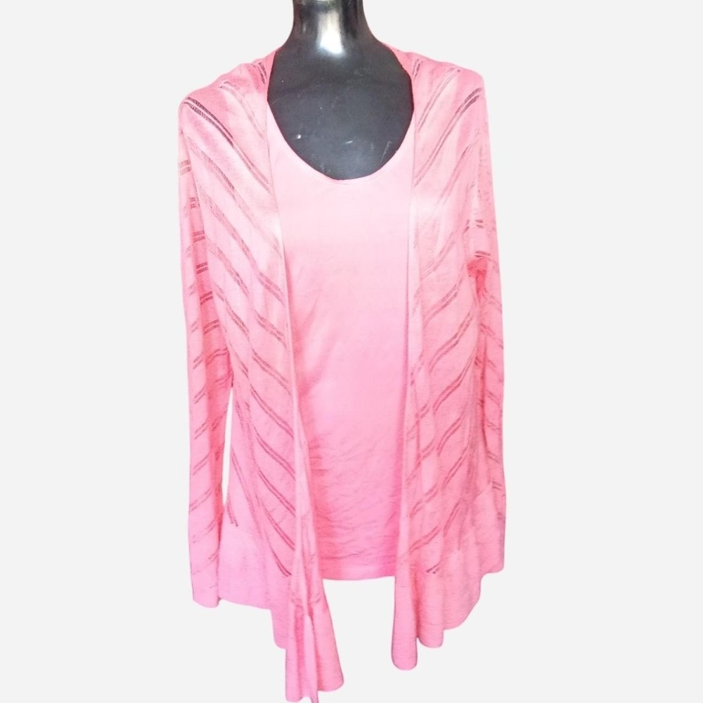 Pink Long Sleeve Cardigan With Matching V-neck Cami Size: XL By Worthington